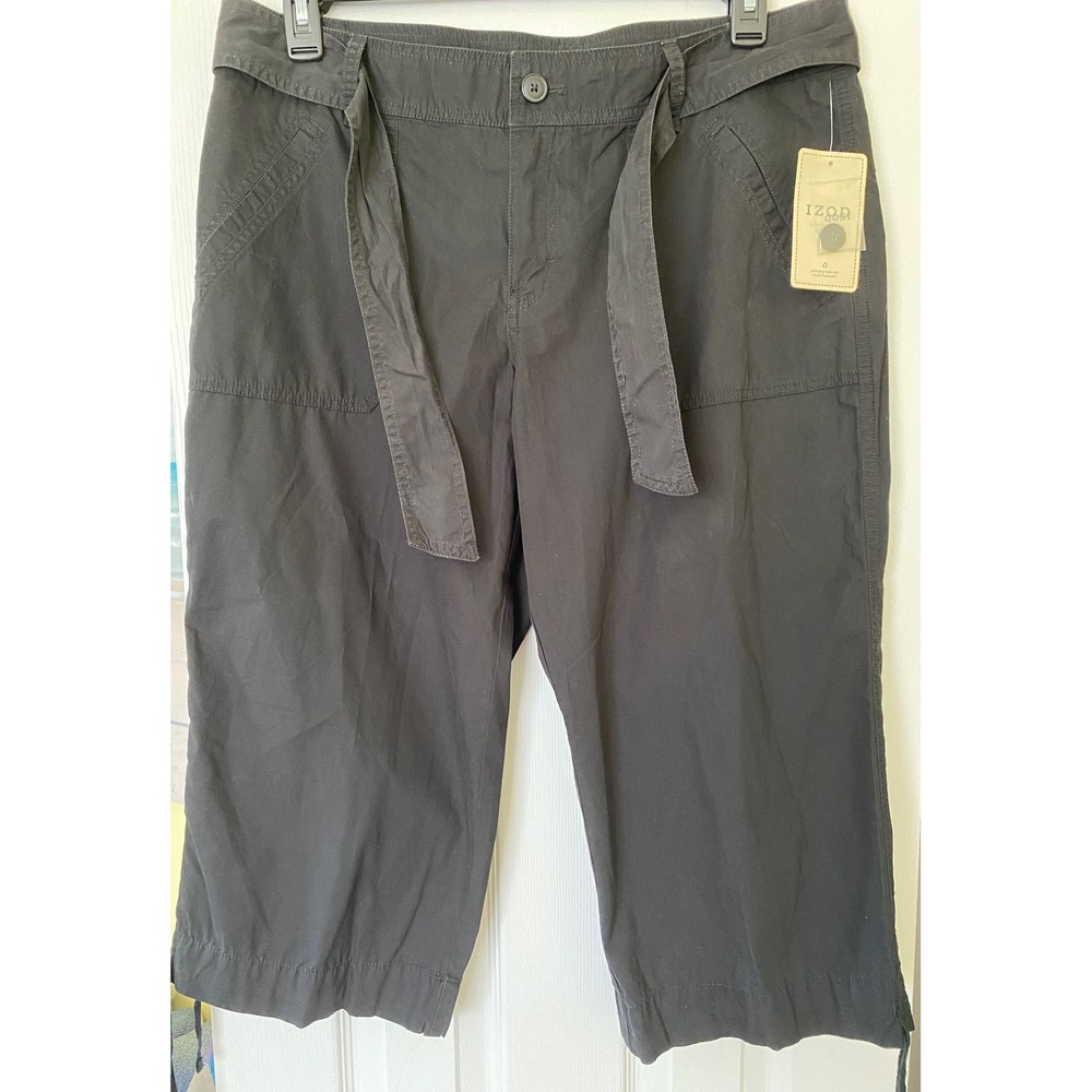 IZOD Womens 14 Capri Pants NWT Black Crop Utility Cargo‎  Cuff Casual, Gorpcore